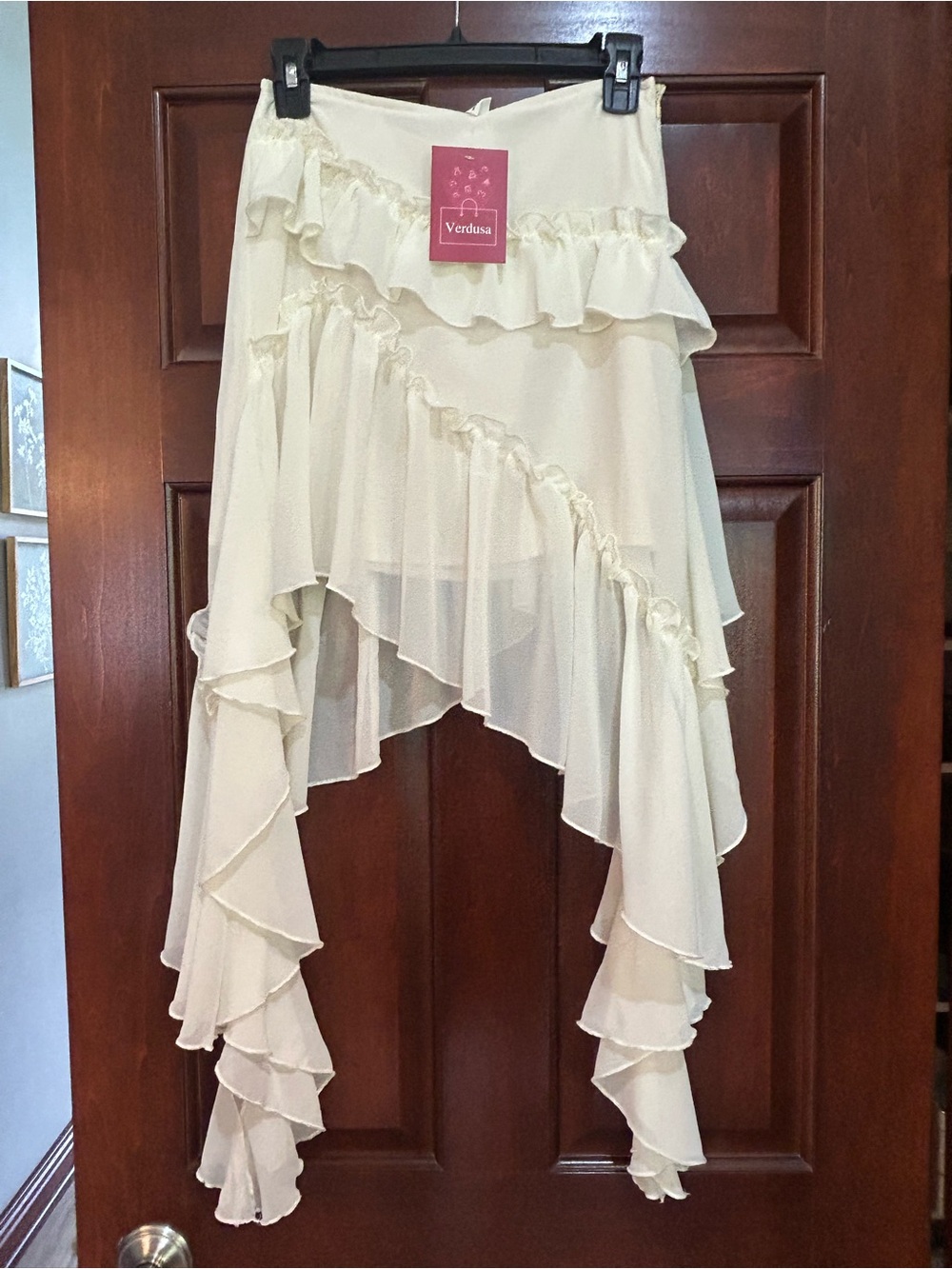 Verdusa Ruffle High Low Skirt Small NWT Cream Boho Festival